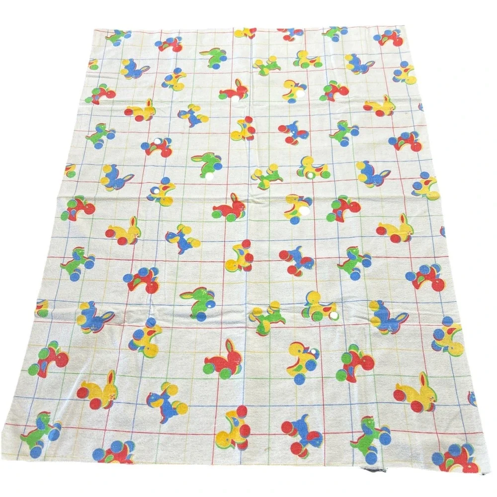 Baby Blanket White Duck Rabbit Pull Toy Pattern USA Vintage Days